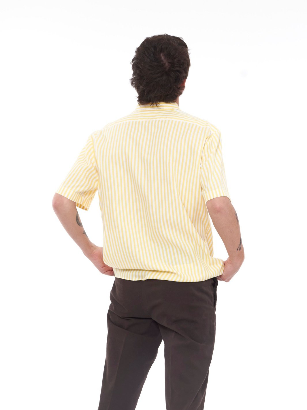 Y2K Short-sleeved summer shirt with white and yellow stripes