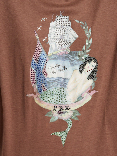 1990s Poi...by Krizia brown t-shirt with maritime themed print