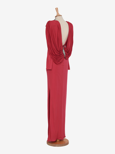 Valentino Boutique Dress with drape and silver leaf embroidery - '80s