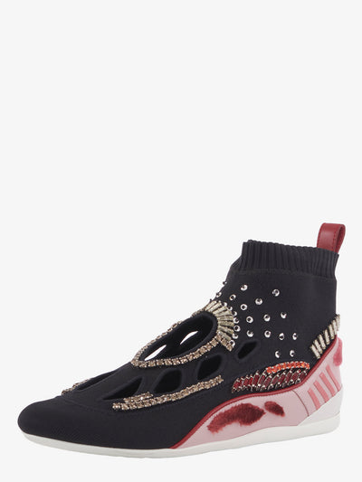 Valentino black stretch fabric perforated sock sneakers