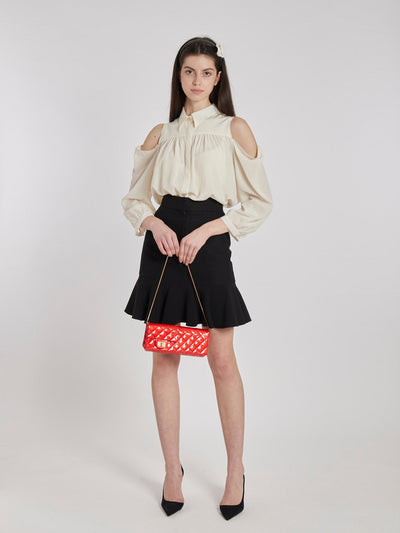 2010 Victoria Beckham black cotton mini skirt with ruffle