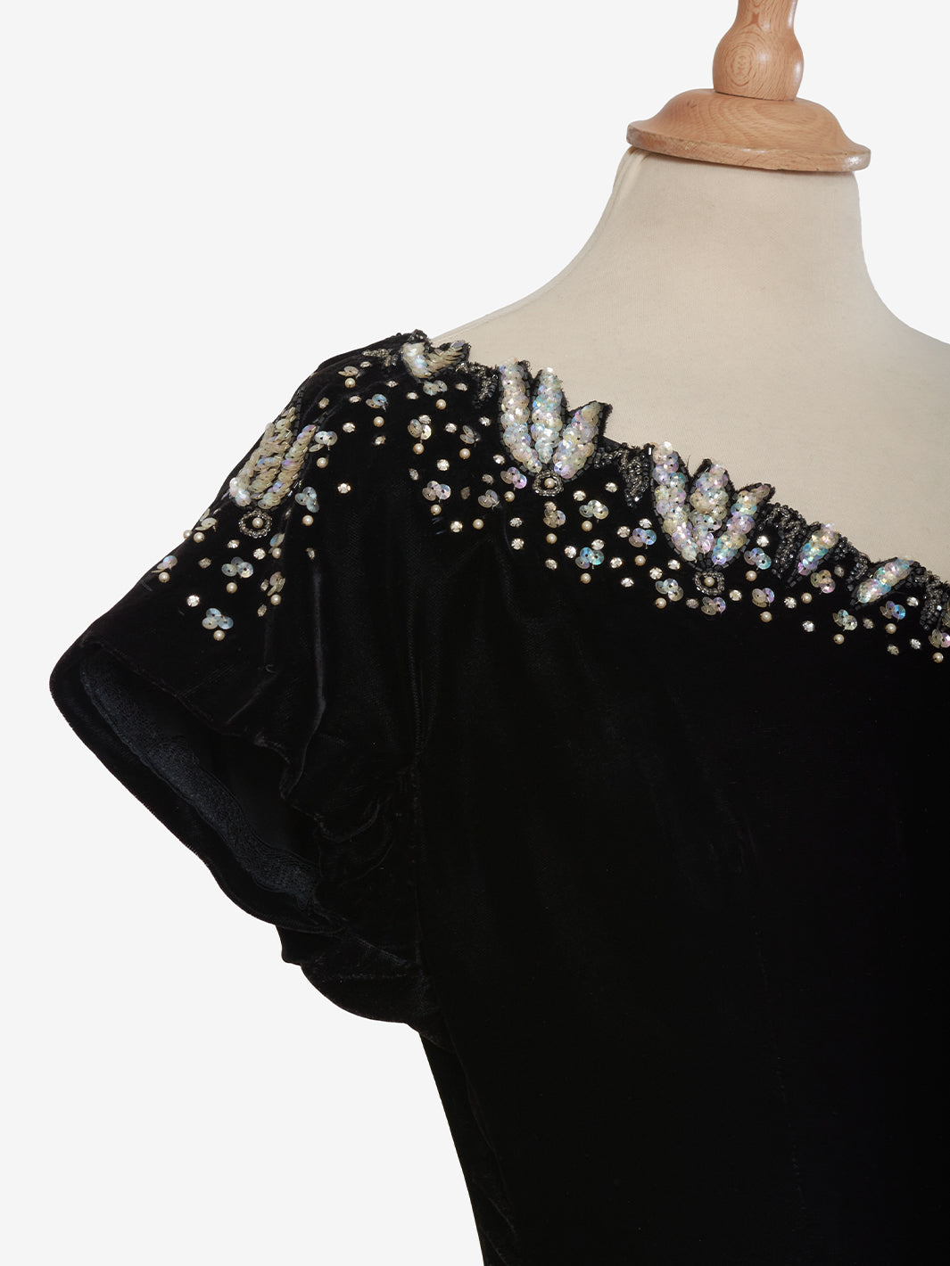 Vintage velvet dress with sequin embroidery - '40s