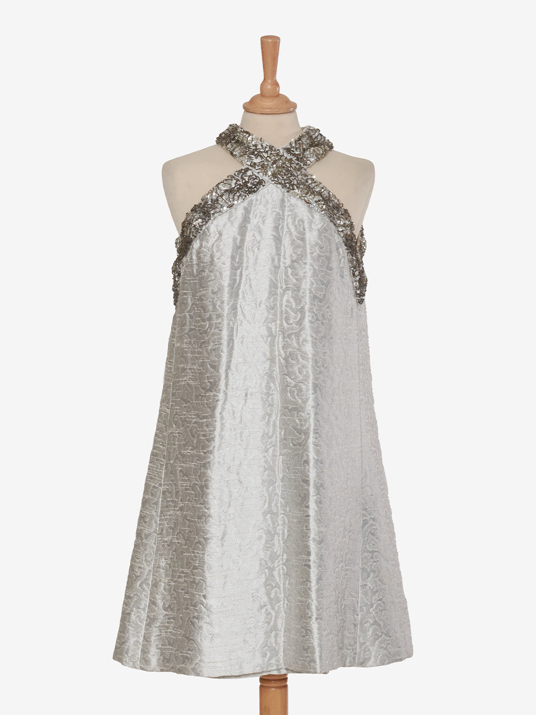 Vintage trapeze dress with American neckline and silver sequins - '60s