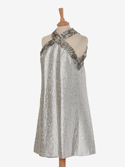 Vintage trapeze dress with American neckline and silver sequins - '60s