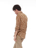 1990s long-sleeved brown shirt with beige abstract print