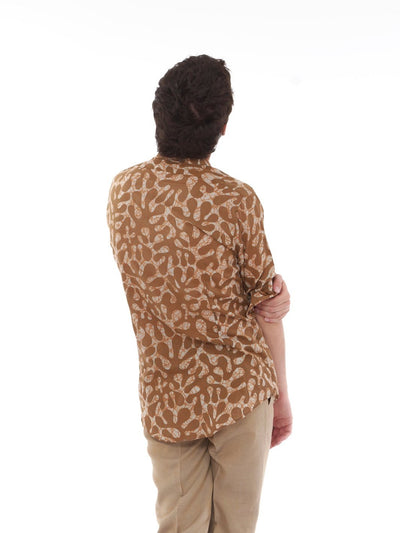 1990s long-sleeved brown shirt with beige abstract print