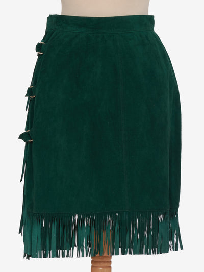 Vintage green suede midi skirt with bangs