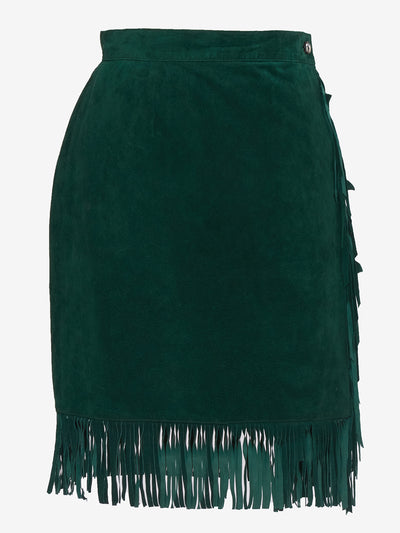 Vintage green suede midi skirt with bangs