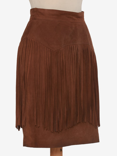 Vintage brown suede midi skirt with bangs