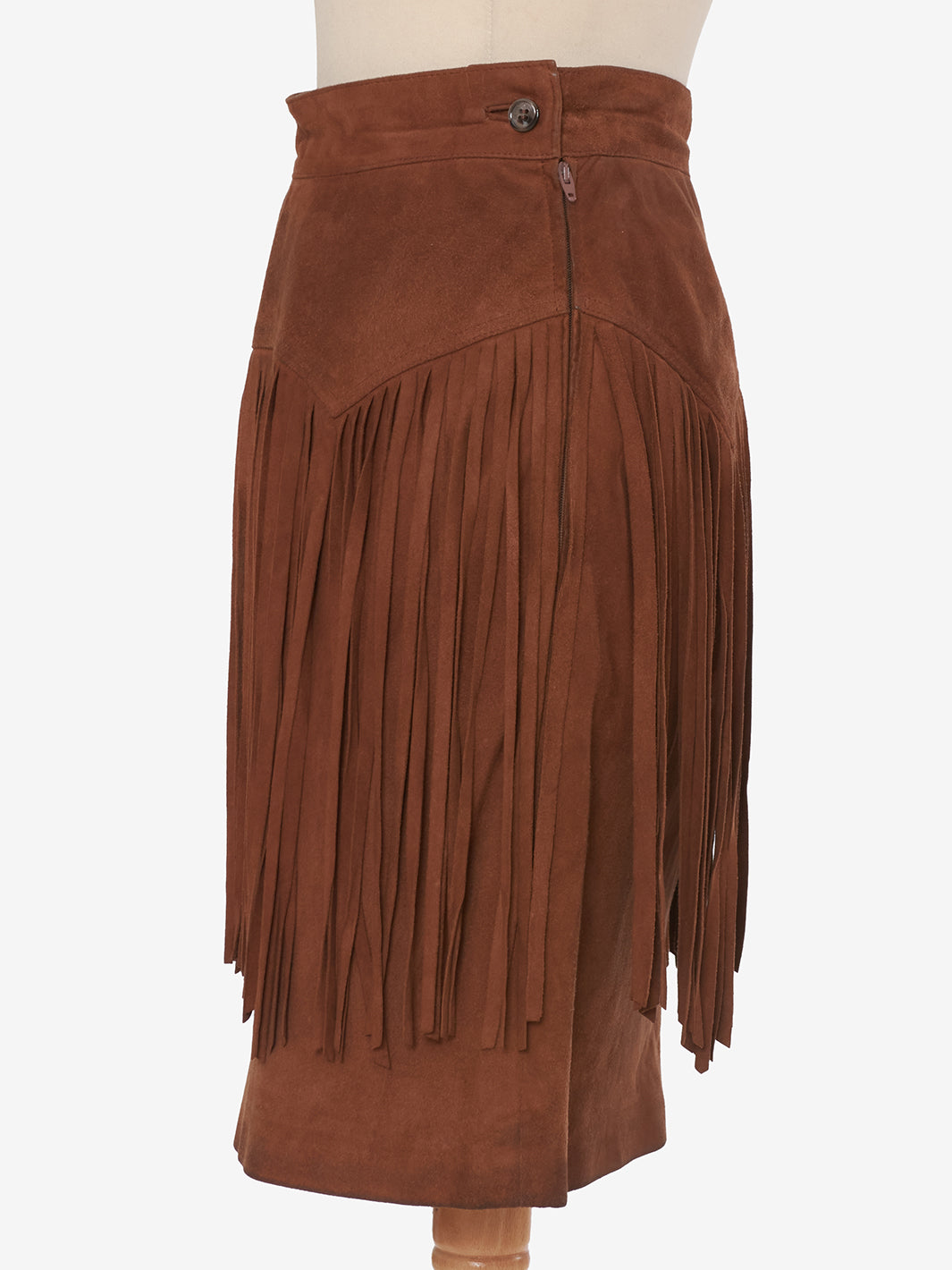 Vintage brown suede midi skirt with bangs