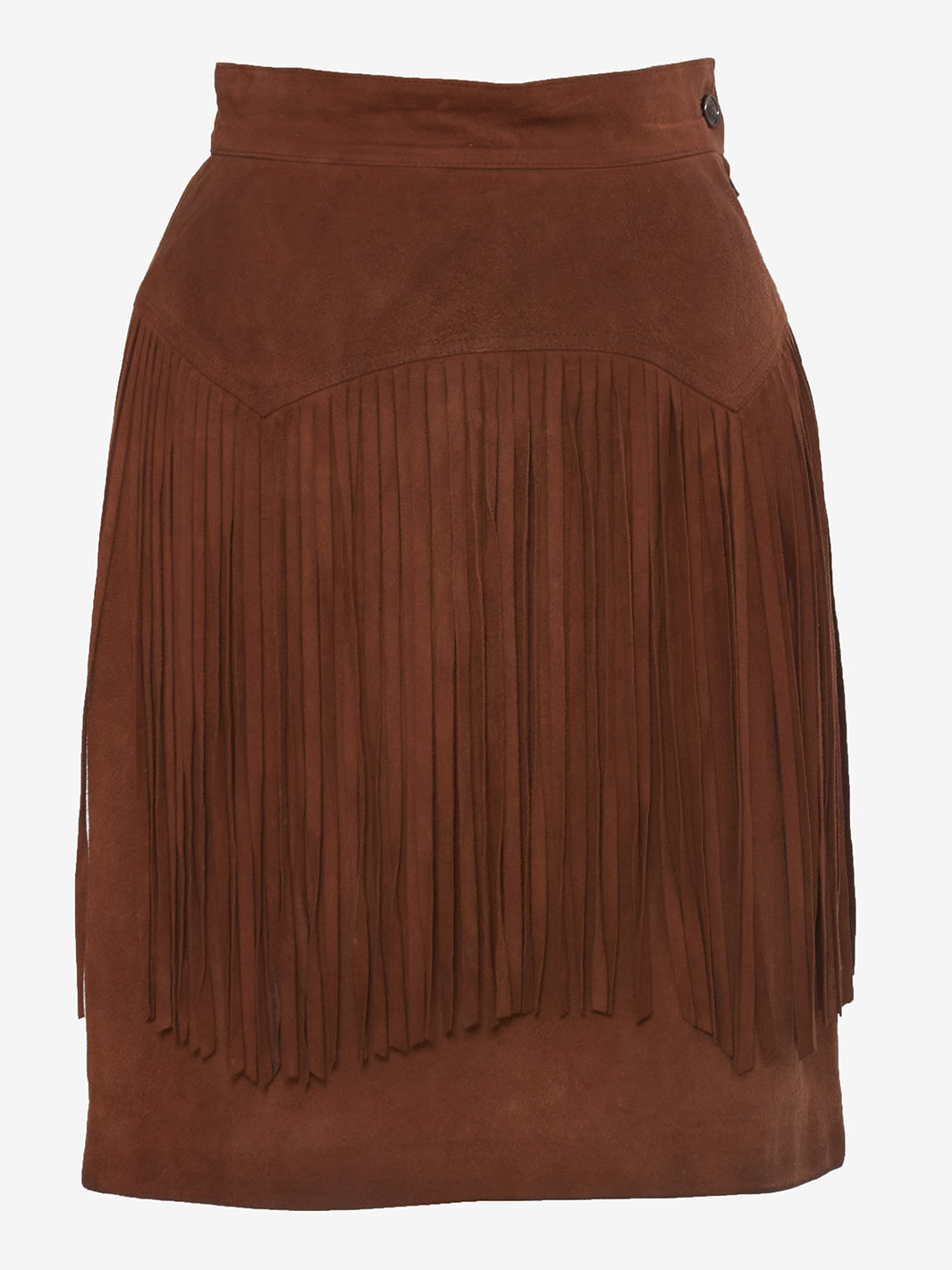 Vintage brown suede midi skirt with bangs