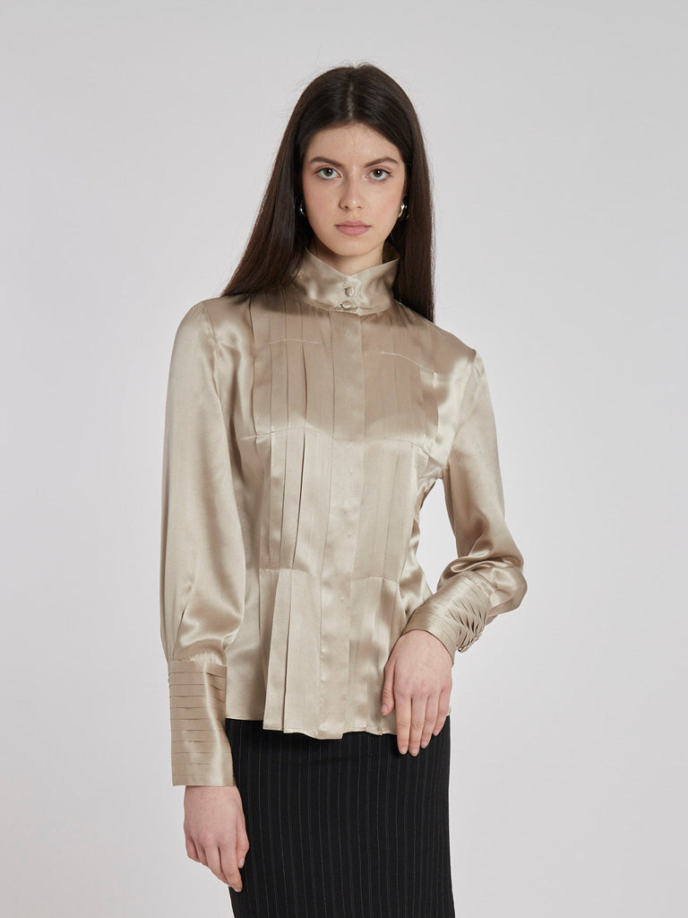 Y2K Lidia cardinale champagne-coloured silk blouse